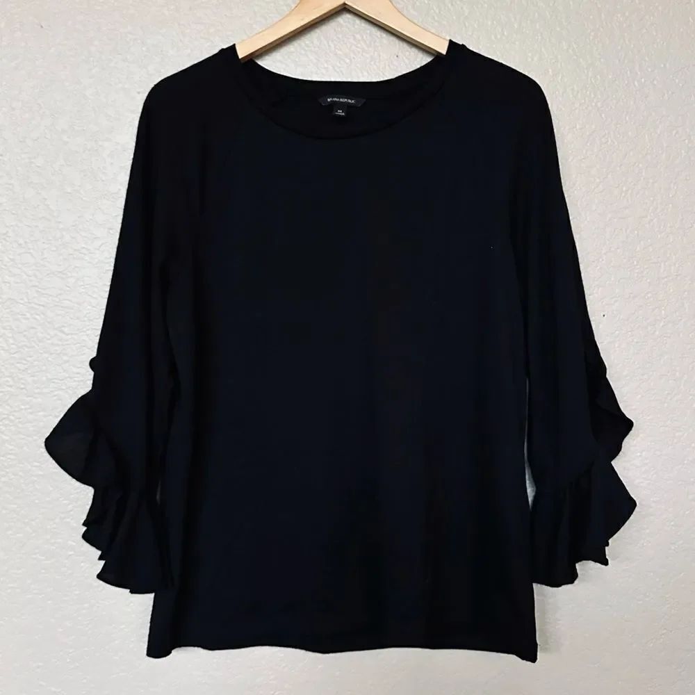 Banana Republic Black Ruffled Sleeves Blouse Top M
